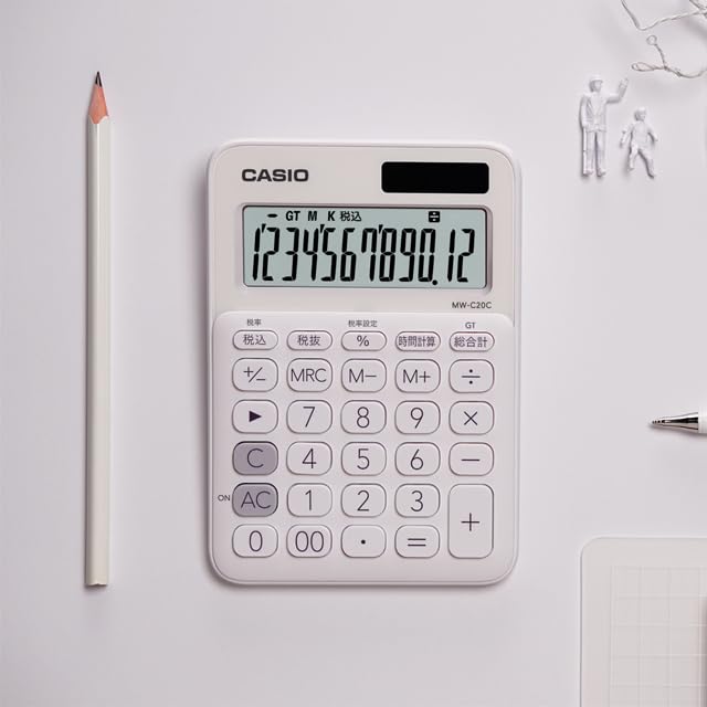 Casio Colorful 12 Mini Just Calculator, White, Digits, Type, MW-C20C-WE-N