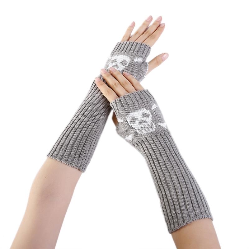 Winter Warm Mitten Knit Fingerless Arm Sleeves Warm Driving Arm Covers Skull Stretchy Soft Gloves Halloween Costume