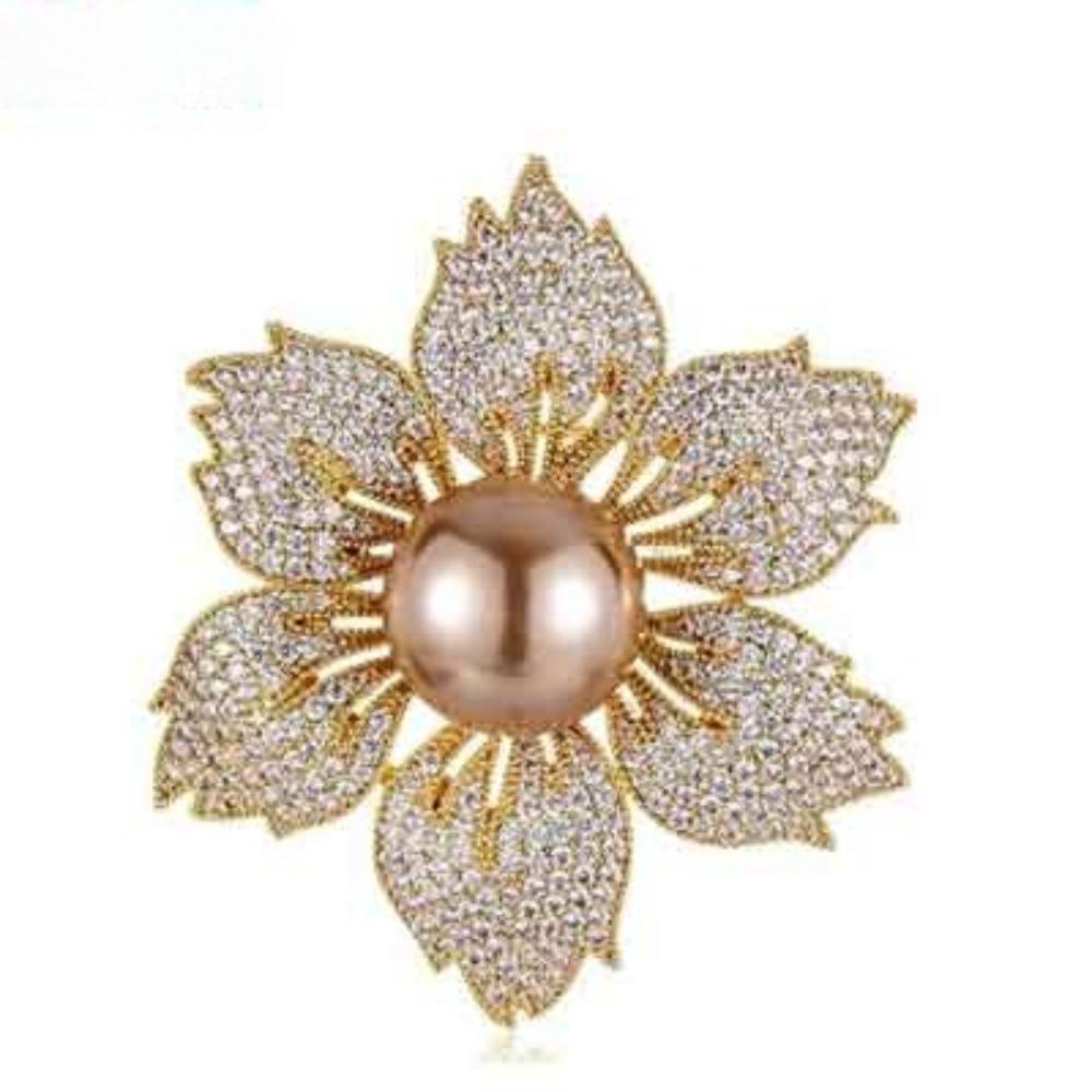 Lotus Pendant Enamel Brooch Badges Fashion Pearl Flower Exqusiite Pin Jewelry