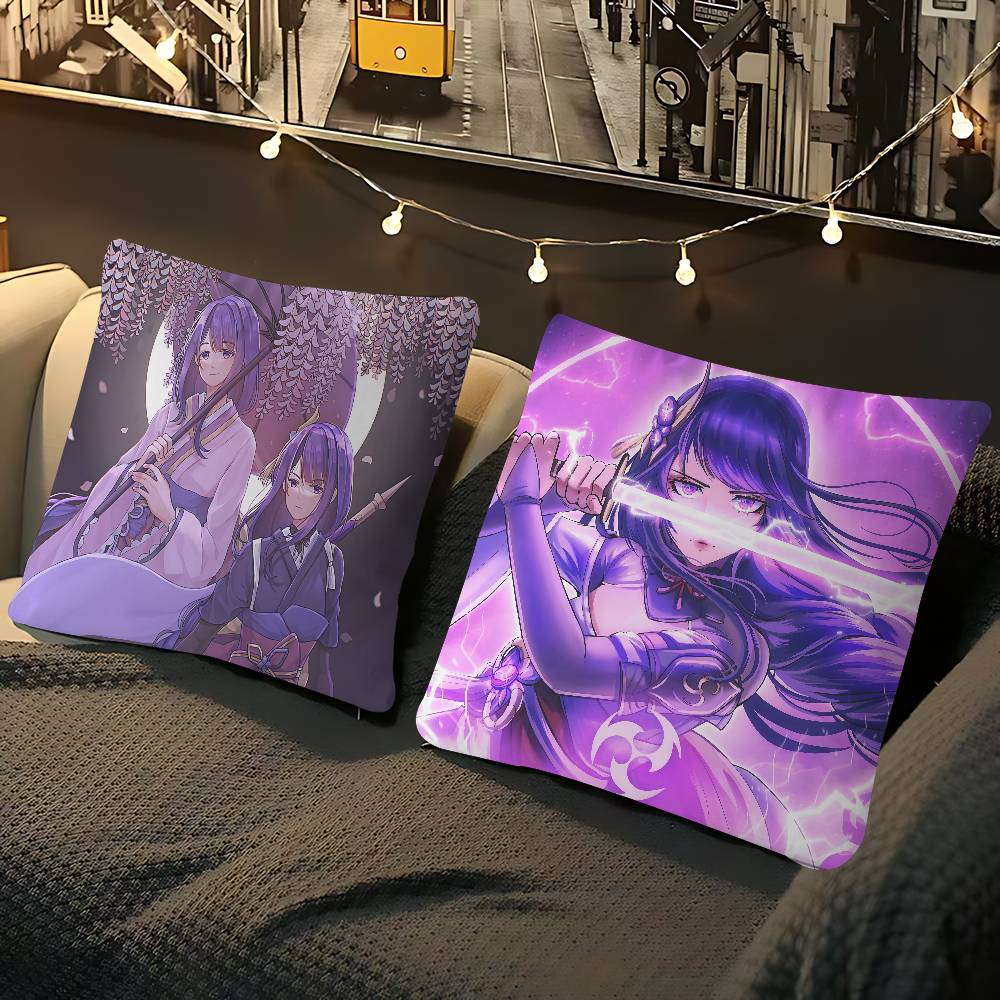 G-Genshin Impact Raiden Shogun Dekorative Raumästhetik Kissenbezug Heimdekor Schlafzimmer Sofa Bett Couch Kissenbezug 45x45
