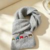 Korean-style Embroidered Cartoon Scarf Cute Design Thickened Knit Scarf, Versatile Popular Couple Neck Warmer