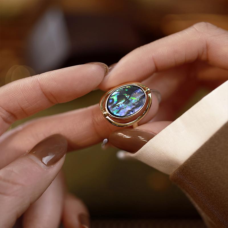 French Colored Shell Double-sided Flip Opening Adjustable Gold Rings Trendy Jewelry For Women's Fashion Finger Accessories