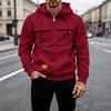 Men's Quarter Zip Hoodie, Half Zip Pullover Sweatshirt with Chest Pockets & Patch Logo, Casual Streetwear for Men