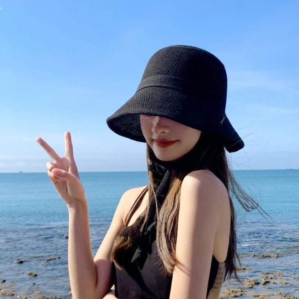 Fashion Breathable Straw Hat Large Brim Adjustable Sunscreen Caps Outdoors Shade Sun Hat Summer