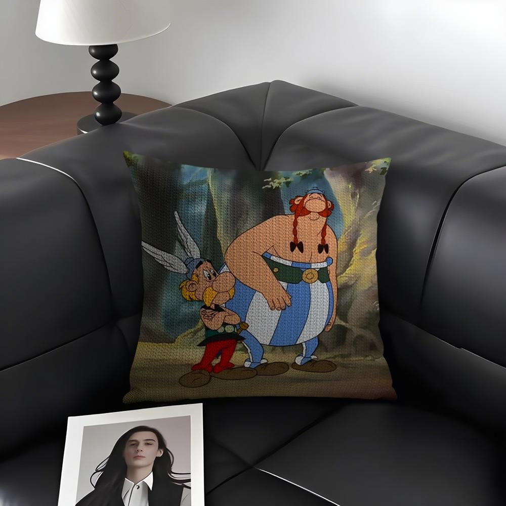 AAsterix And Obelix Cartoon Cushion Cover Natural Linen Organic Fabric DoubleSided Printing Sofa Home Decor Gift Pillow Case