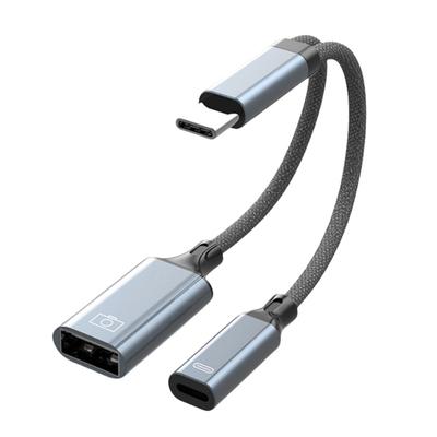 Double USB C Audios Charging Adapter Fast Charging Cable Braide OTG Connectors Compatible for Phone Laptops Tablets