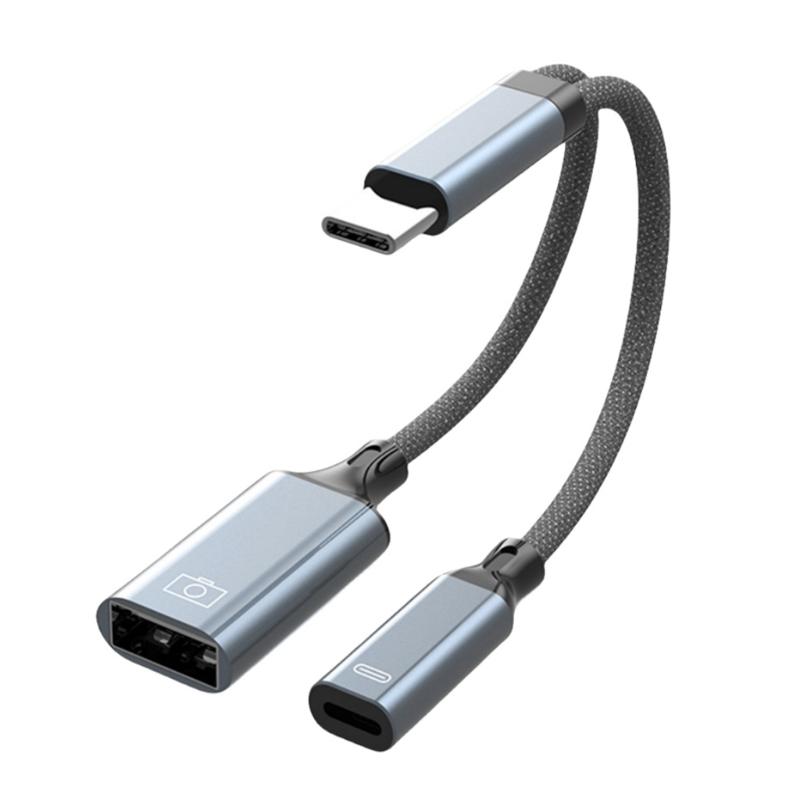 

Двойной USB-C Аудио Зарядный Адаптер Быстрая Зарядка Кабель Плетеный OTG Коннекторы Совместимый для Телефона Ноутбуков Планшетов 1