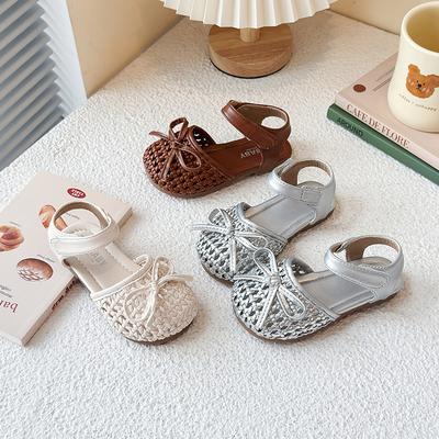 Kinder Halbsandalen Weben Trendige Mädchen Prinzessin Schuhe Einfarbig Vielseitig 2025 Sommer Kinder Strandschuhe Weiche Sohle Einfache Schleife