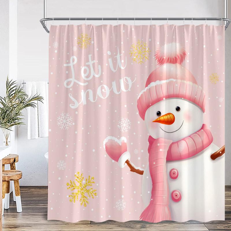 Funny Snowman Shower Curtain Silver Pine Branches Winter Forest Cedar Red Truck Elf Christmas Bath Curtains Home Bathroom Decor