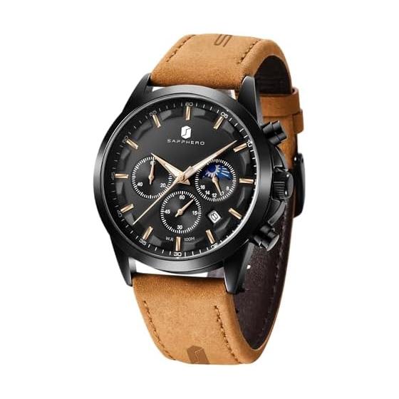 SAPPHERO Men s Watch Chronograph Analog Watch 30M Water Resistant Business Simple Stylish Popular Formal Leather Belt Quartz Men s Watch