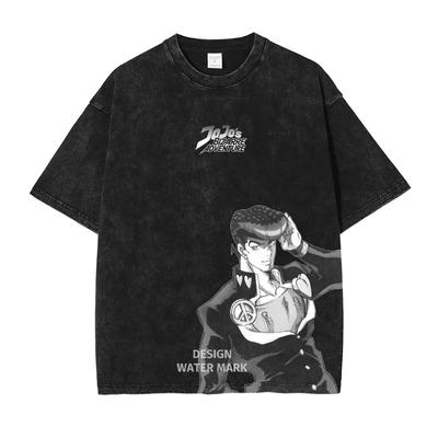 Anime JoJo's Bizarre Adventure Jonathan Joestar Gyro Print Tee Men Vintage Washed Tshirts Manga Cotton T-shirt Harajuku T Shirt2