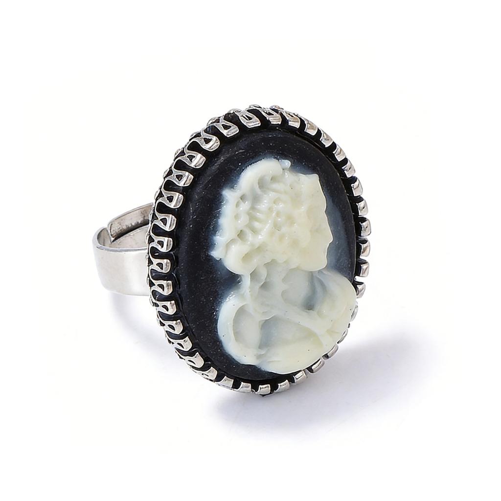 Exquisite Fashion Medieval Vintage Alloy Drip Angel Opening Geometric Oval Ring Versatile Casual