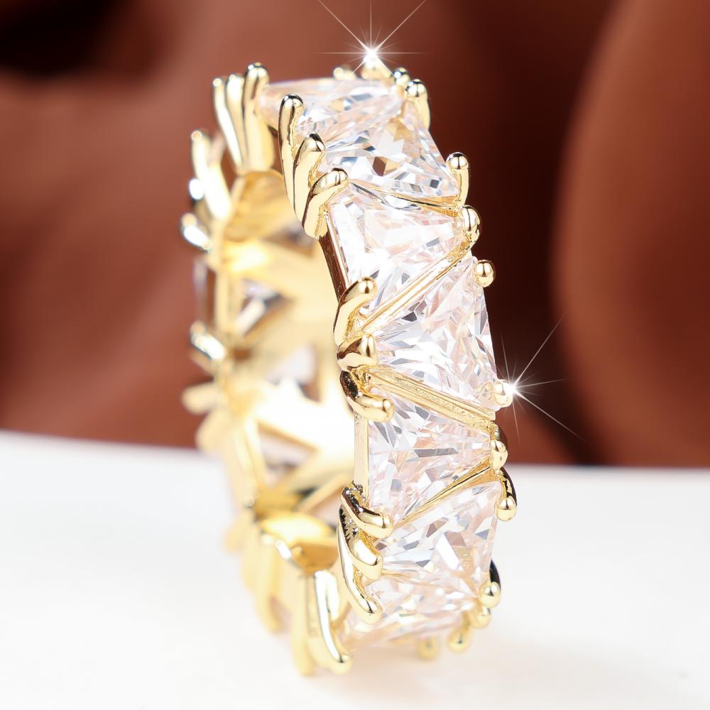 Luxury Gold Color Ring for Women Rectangle Cut Zircon Wedding Banquet Anniversary Fashion Jewelry Gift