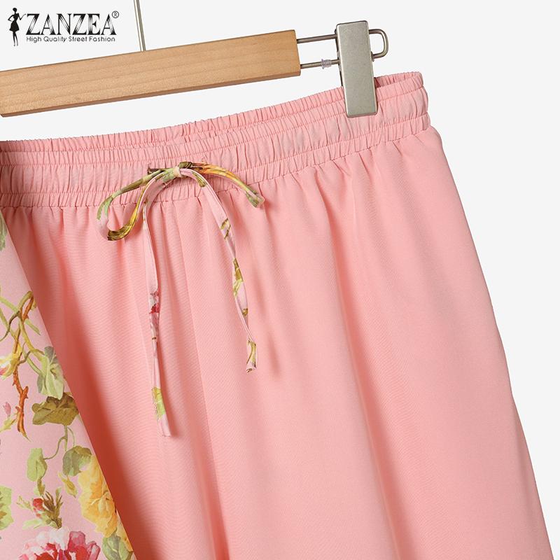 ZANZEA Women Long Sleeve Floral Blouse and Pants Casual Two Piece Suit Sets