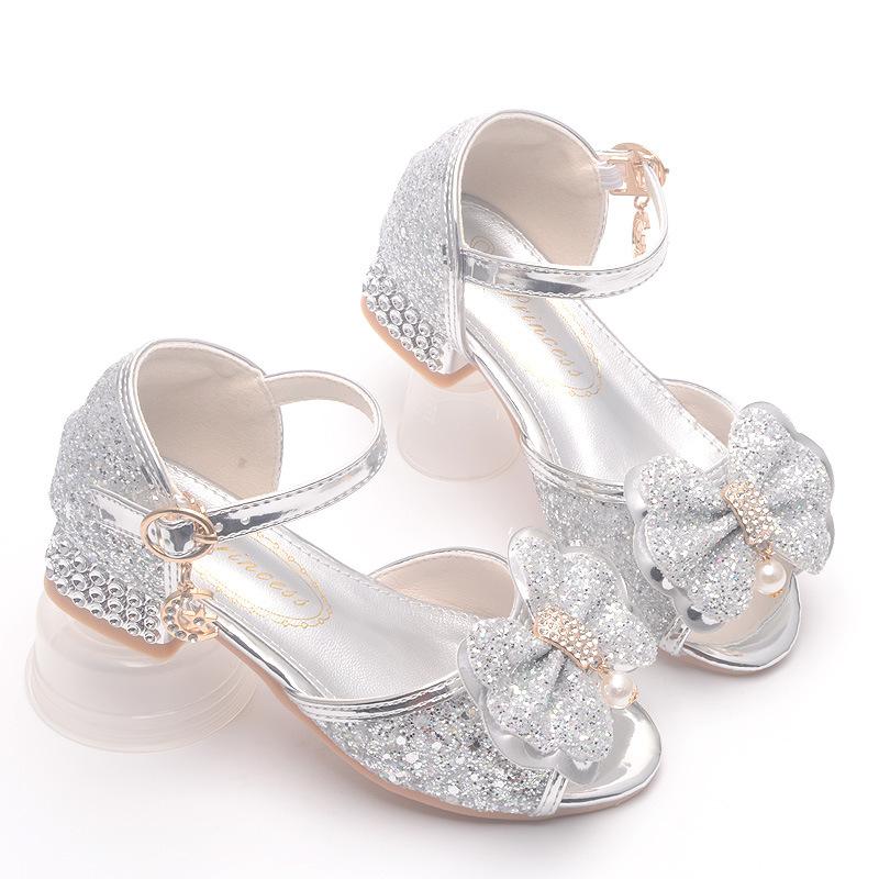 Girls' Chunky Heel Sandals, New Summer Peep-toe Sandals, Little Princess Children's High-heeled Shoes, Performance Shoes for Older Children
