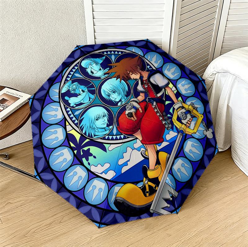 Keyblade Adventure 8 Ribs 3Fold Black Glue Uv Protection Umbrella Sun Protection Rainproof Compact Folding Umbrella For Travel Daily Use C923164