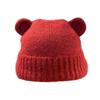 Cute burgundy bear knitted wool hat children's autumn and winter new warm and cold ear protector pullover hat