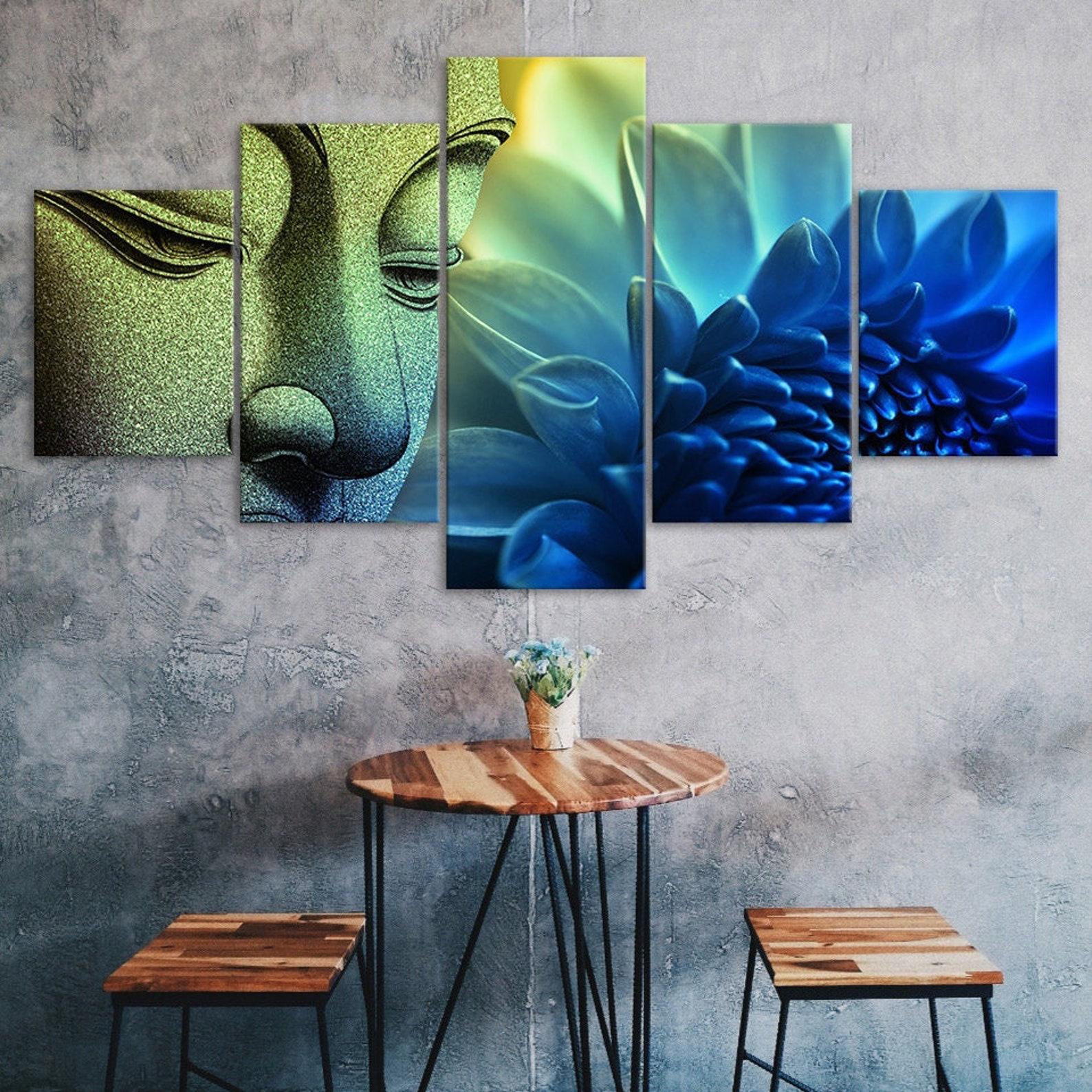 

Buddha Statue Blue Lotus Flower 5 Piece Canvas Wall Art Five Panel Print Modern Art Poster Home Decor Picture Gift For Him For Her 20X35 20X45 20X55CM