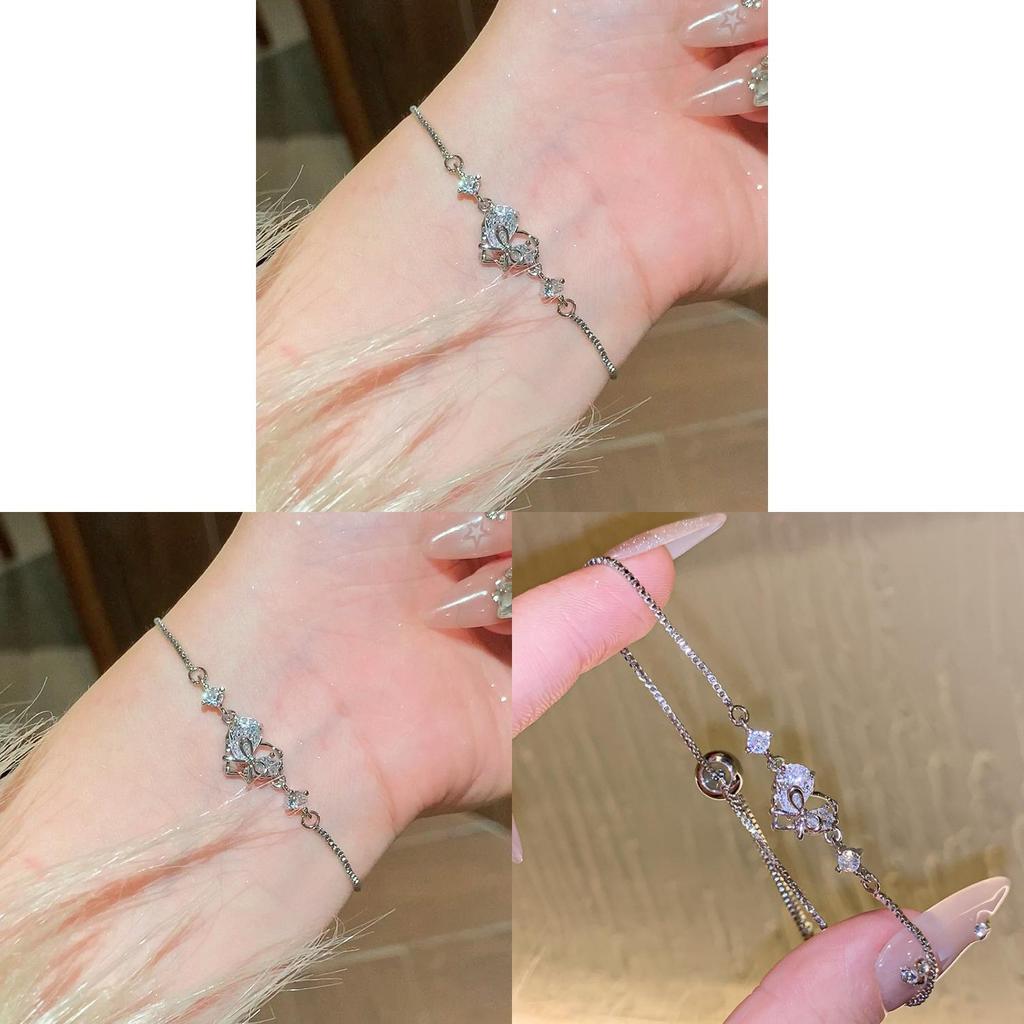 Korean Style Zircon Heart Shape Hand Chain With Adjustable Length For Women