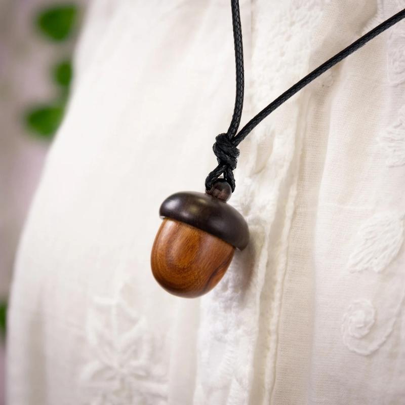 Wooden Acorns Pendant Necklace Choker with Wax Rope Men Women Ethnic Style Storage Pendants Necklaces Jewelry Accessory