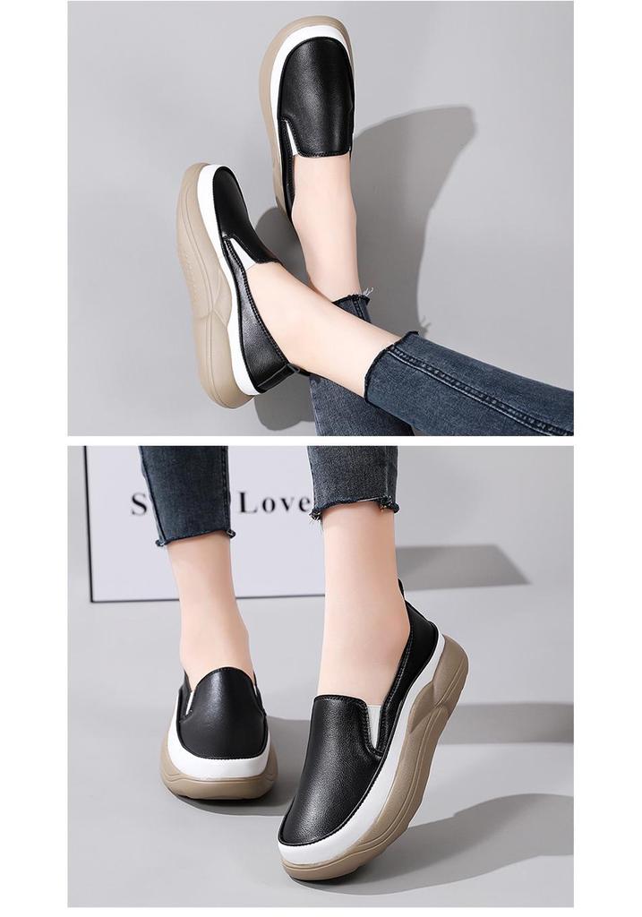 2022 Autumn Women's Ultra-Fiber Thick Sole White Casual Loafers with Color Blocking for Pregnancy
