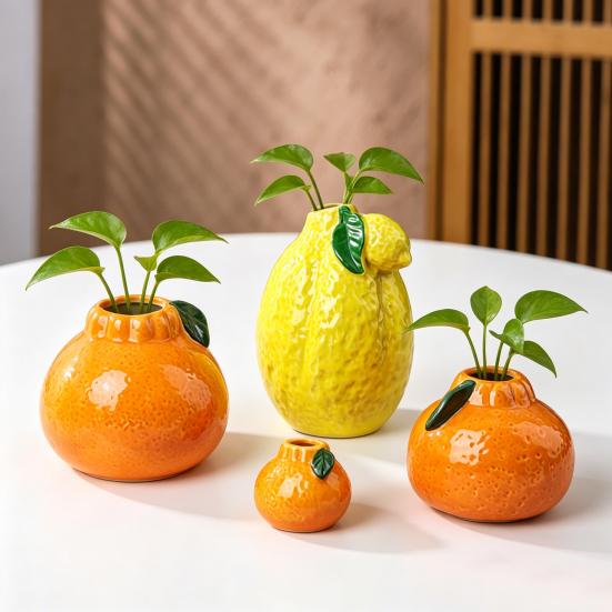 Bedroom Decoration Vase Fruit Shaped Vase, Decorative Ceramic Creative Plant Pot, Compact Colorful Home Decor Flower Container for Living Room Kitchen