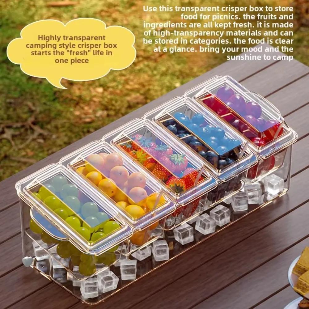 Ice Chilled 5 Compartment Condiment Server Organizer Garnish Tray with Lids Outdoor Clear Dispenser Removable Fruit Serving Tray