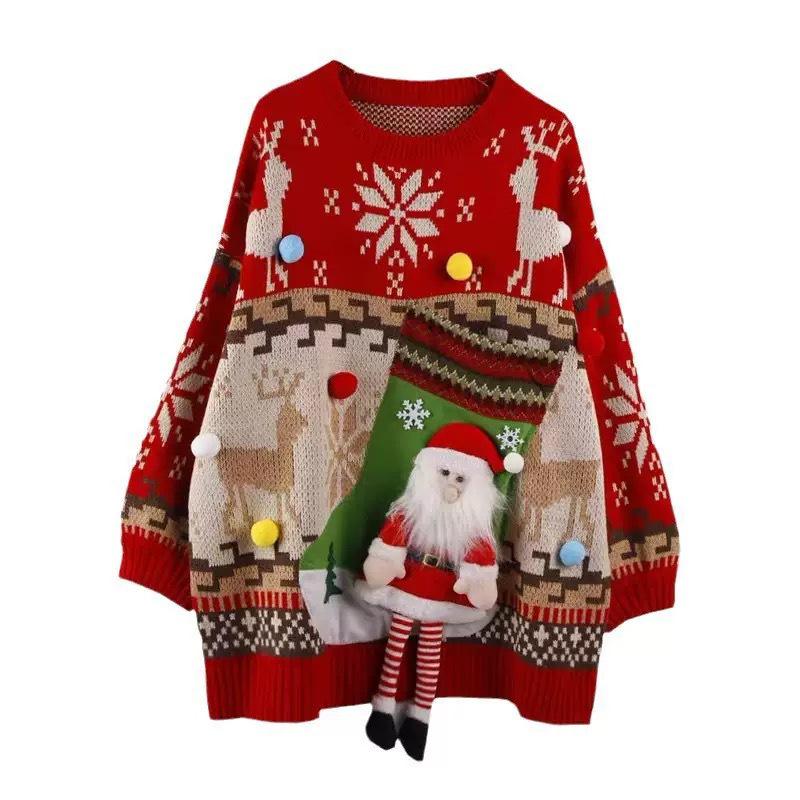 European-Size Parent-Child Jacquard Christmas Sweater Pullover for Autumn and Winter