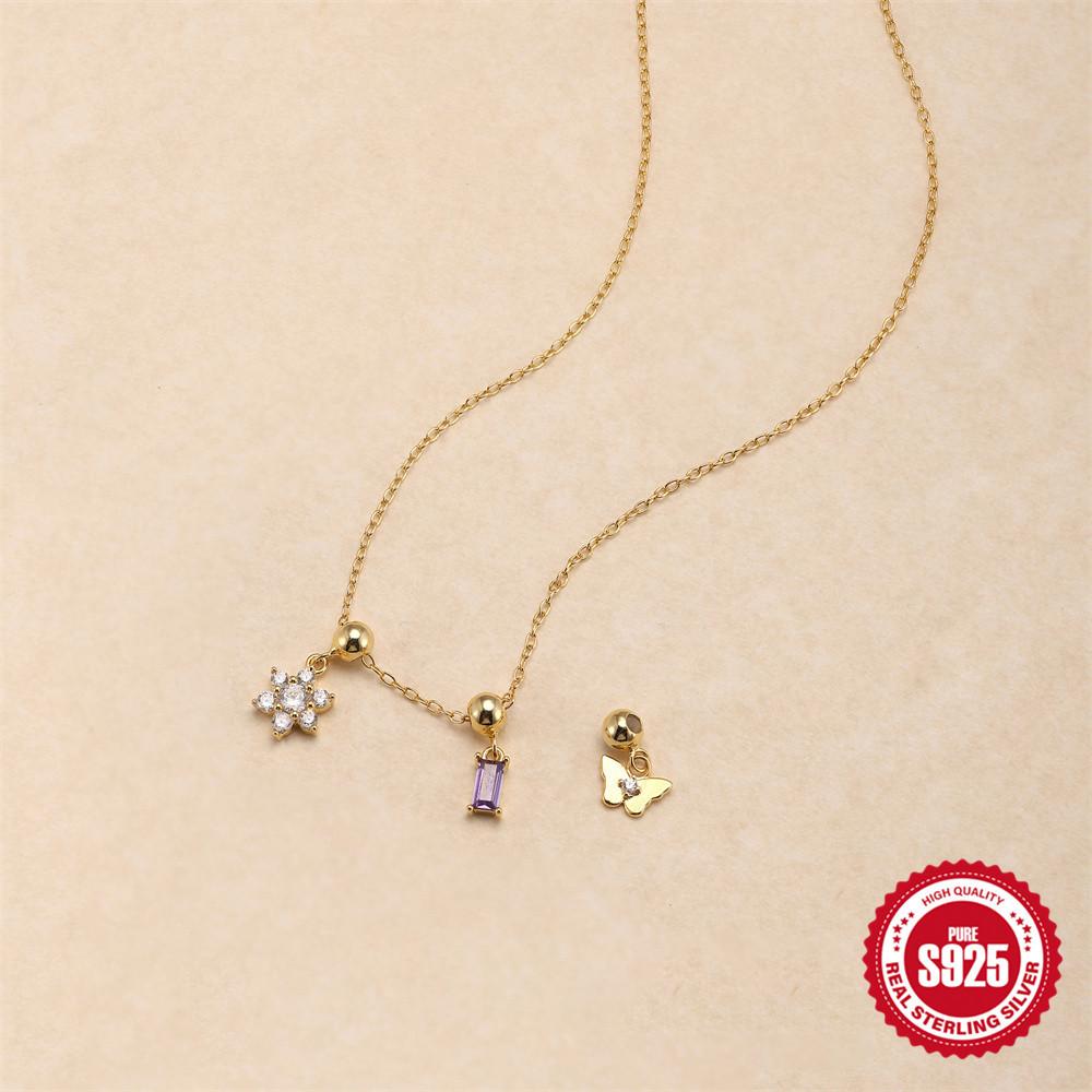 Removable Pendant Adjustable Accessories Trend Square Crystal Zircon Butterfly Flower Pendant Necklace Party Travel Accessories