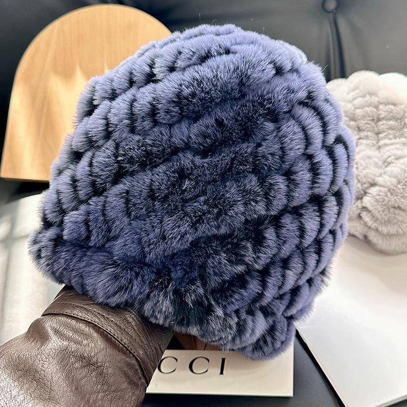 Căciulă din Păr de Iepure Rex Real pentru Femei, Căciulă Groasă din Păr, Blană, Caldă și cu Protecție pentru Urechi, Căciulă Tricotată Plușată, Toamnă și Iarnă, Căciulă Baotou