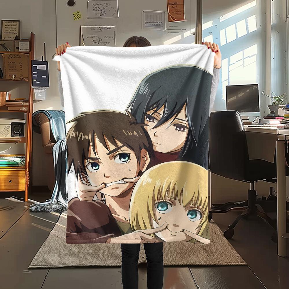 1PC Attack On Titan Print Flannel Blanket, High Quality All Seasons, Home Decor, Warmth and Comfort, Perfect for Christmas Gifts