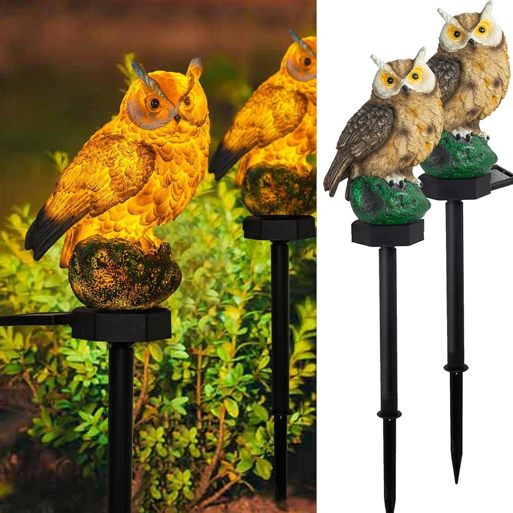 Dazzle Bright Owl Figure Solar LED Lights, Resin Garden Waterproof Decorations with Stake for Outdoor Yard Pathway Outside Patio Lawn Decor To Scare