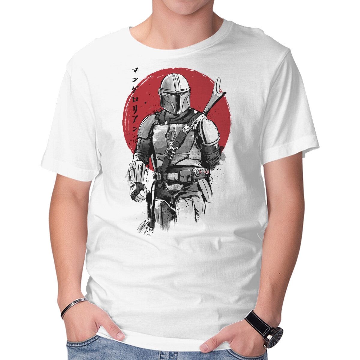 Unisex Crew Neck T-Shirt Mandalorian Bounty Hunter Sumi-e Graphic Short Sleeve Casual Tee XL