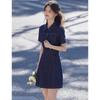 Women's Retro Faux Denim High-Waist Short-Sleeve Dress