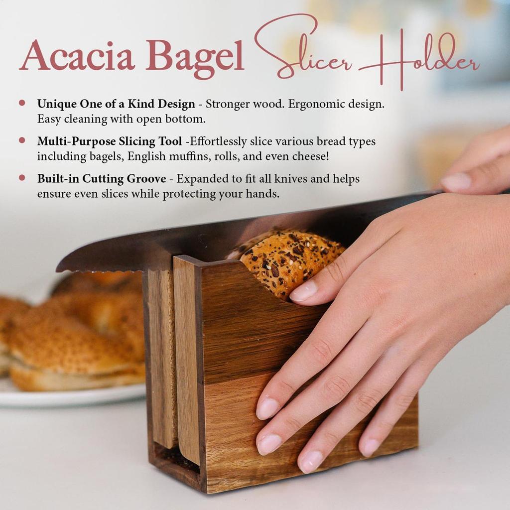 Coupe-bagel en bois durable Porte-bagel avec surface lisse Coupe-pain multifonctionnel pour la cuisine à domicile et la pâtisserie