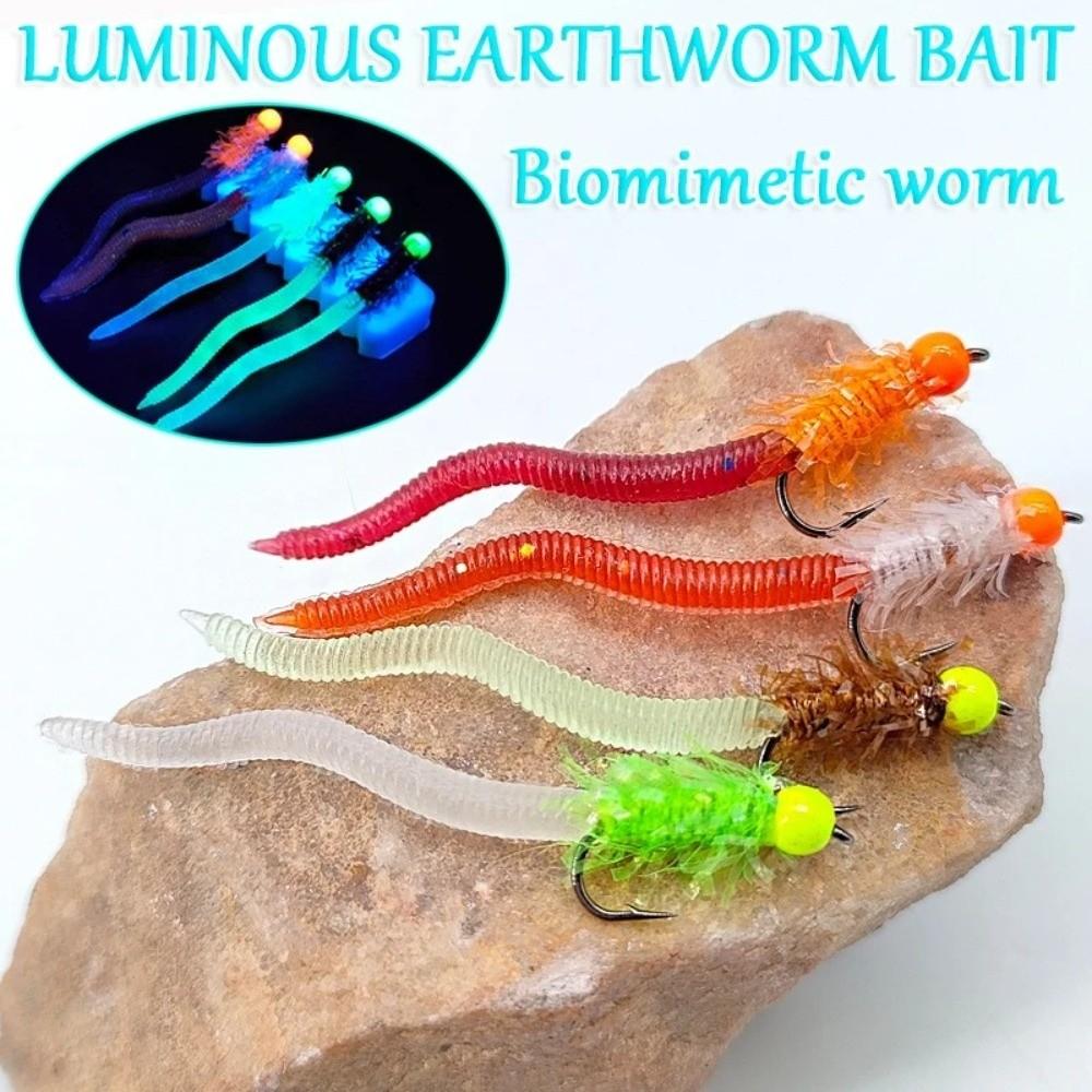 Luminous Design Luminous Simulated Earthworms Soft Material Glowing Effect Fishing Lures Hook Included Simulated Appearance