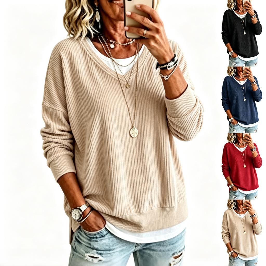 Women's Casual Corduroy Long Sleeve Top - Loose Fit, Comfortable Winter Shirt for Everyday Wear