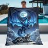 Fantasy Dragon Wolf 3D Flannel Blanket, Mystical Scene Design Lightweight Throw, All Season Soft for Camping Sofa,Gift