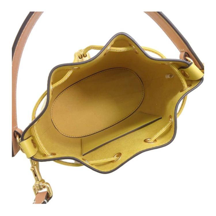 Tory Burch T Monogram Drawstring Embossed Leather Shoulder Tote Bag Women Bags Palm-Yellow 88155-733
