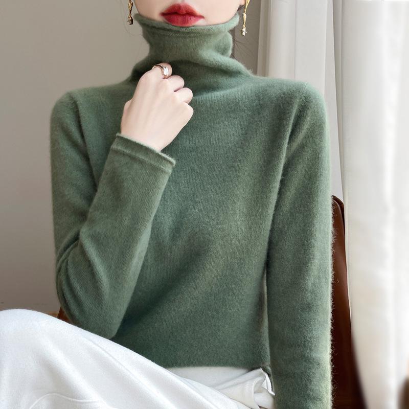 

Женский свитер с высоким воротником из 100% чистой шерсти - Осенне-зимний пуловер свободной вязки, Кашемировый топ с высоким воротником XX-Large