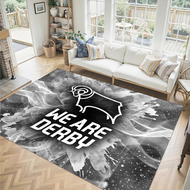 Derby County Football Design Crystal Velvet Carpet Cozy Non?Slip Printed Rug For Bedroom Living Room Entrance