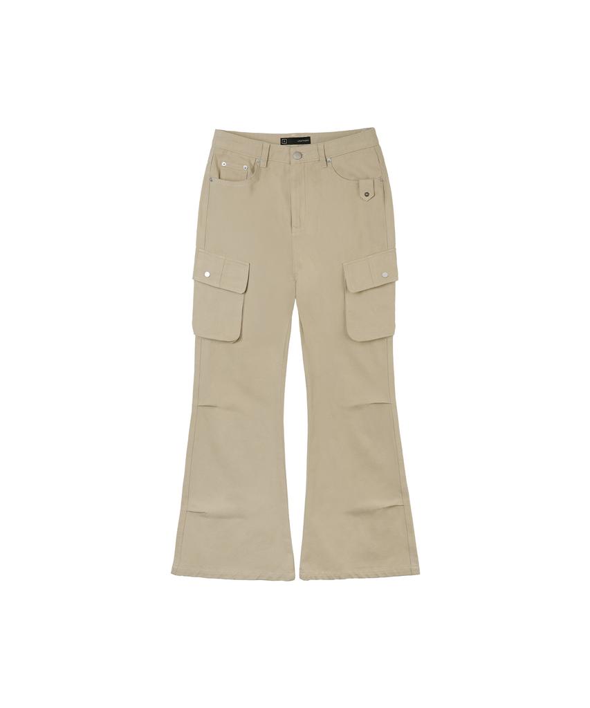 Ledeoli Studded Cotton Cargo Bootcut Pants [Beige]