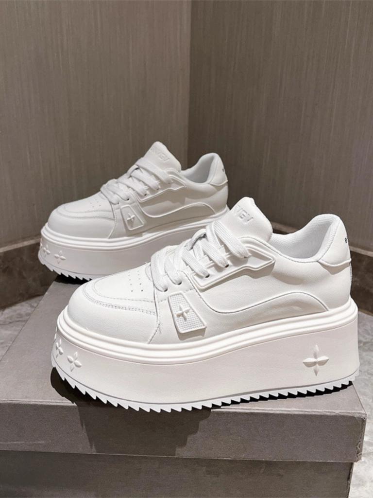 thick-soled leather little white shoes women's 2025 spring new muffin sole height-increasing sports and leisure shoes versatile lace-up board shoes