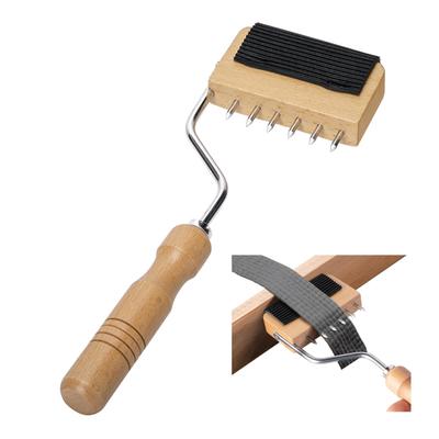 Gooseneck Webbing Stretcher Upholstery Tool with 6 Metal Spikes Wooden Handle Webbing Stretching Tool for Leather Canvas
