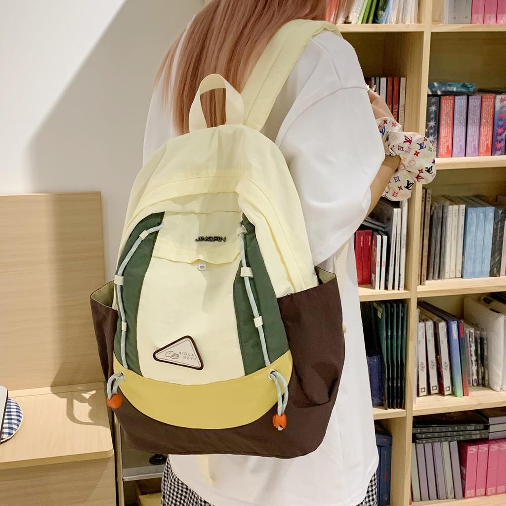 Schoolbag new high-value Mori ins fresh and sweet contrasting color tooling wind backpack junior high school students lightweight backpack