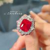 Women Jewelry Set Luxury Red Corundum Pendant Fashion Simple Elegant Pigeon Blood Ring Earrings