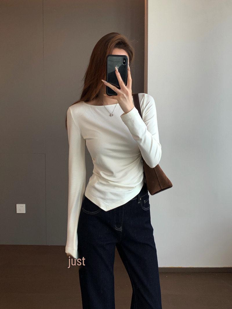 Ultra-Slim Asymmetric Solid Color One-Shoulder Long-Sleeve T-Shirt - Spring 2026 Edition Large белый