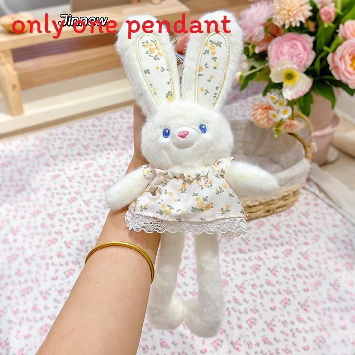 Plush Rabbit Pendant Keychain With Floral Skirt Design For Gift And Collection