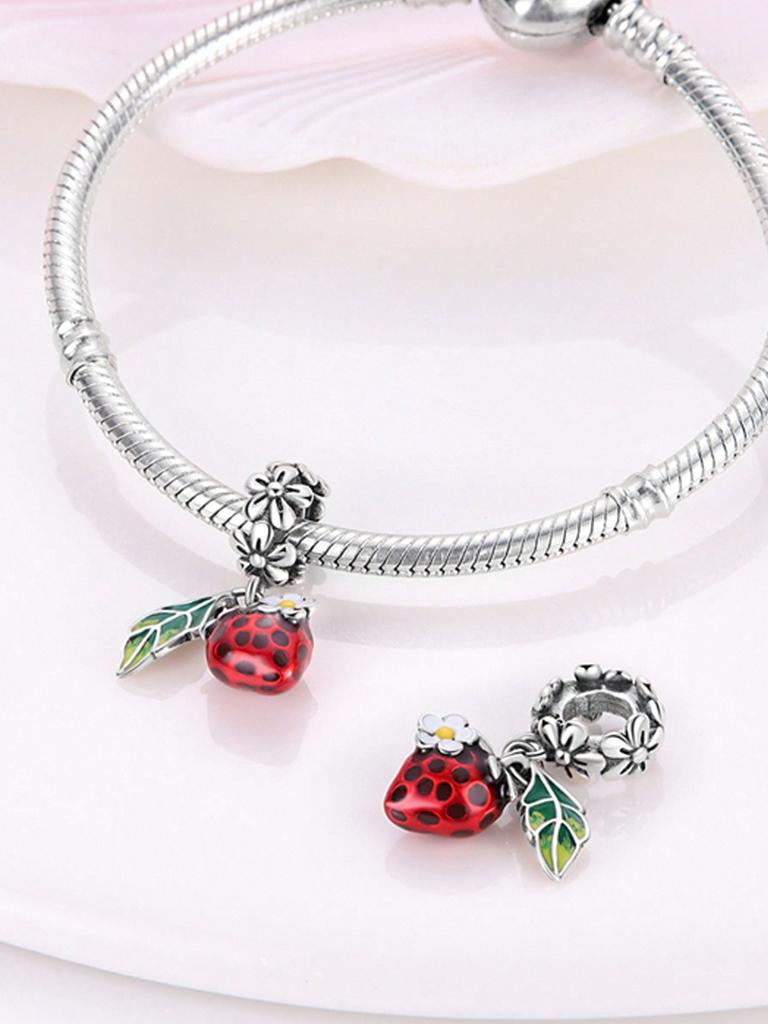 Charms Plata Fruit Strawberry Small Flower Beads Charm Copper Plated Fit Charms Original Bracelet For Jewelry Making Diy Charm