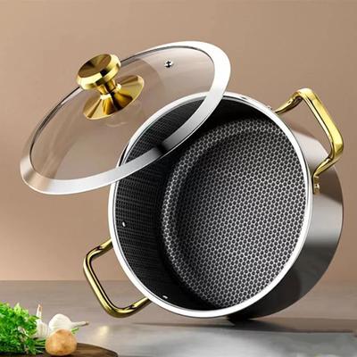 304 Stainless Steel Soup Pot Honeycomb Non-stick Pot with Lid Household Hot Pot Induction Cooker Gas Stove Universal Frying Pan